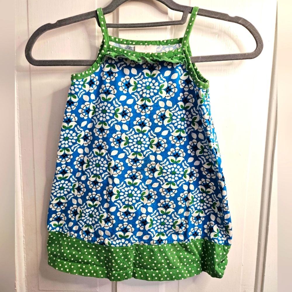 Hanna Anderson Kid Sleeveless Green and Blue Floral Dress size 4 100% Cotton